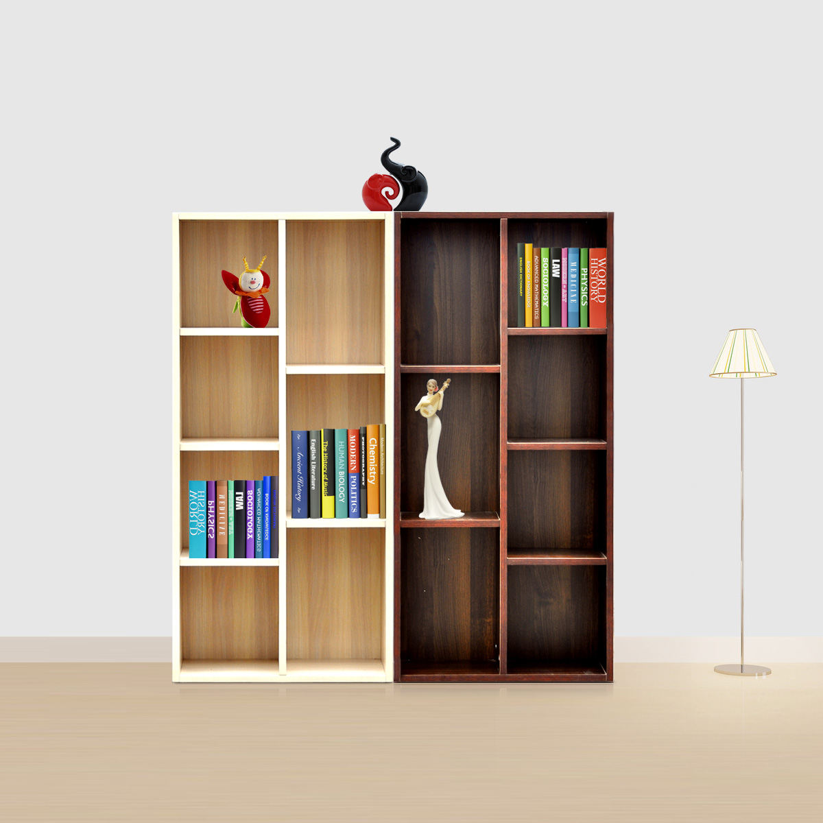 chunyu 现代简约北欧格子柜 多层置物架 创意组合书柜 木质