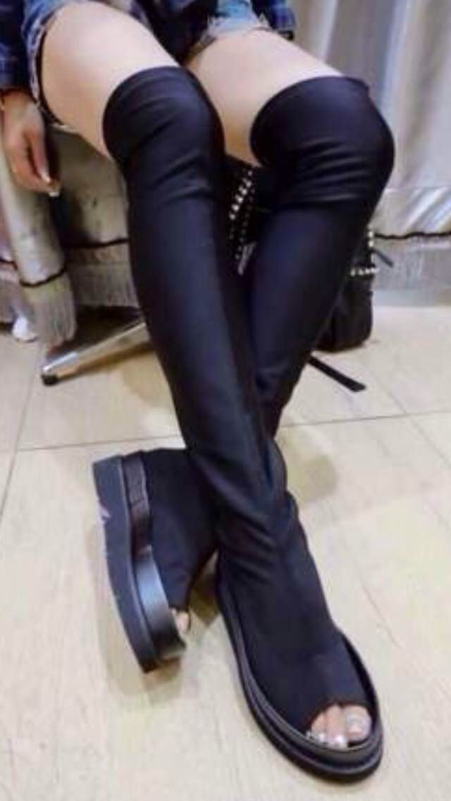 欧洲站2014秋季新款潮流女靴复古 弹力布过膝裸鞋高筒增高鱼嘴靴