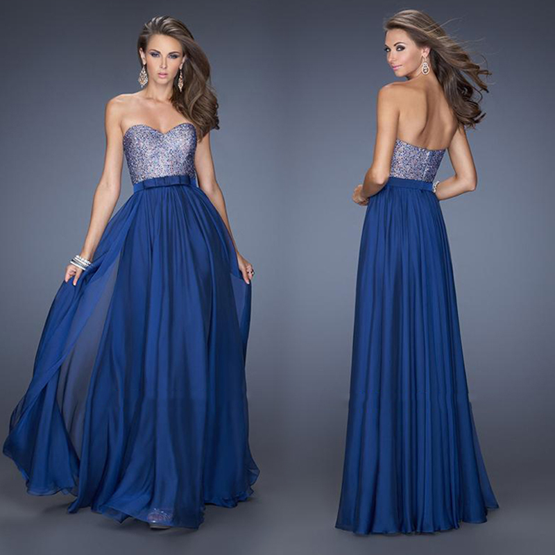2016新款晚礼服时尚抹胸修身礼服长款宴会女主持人年会蓝色晚装裙
