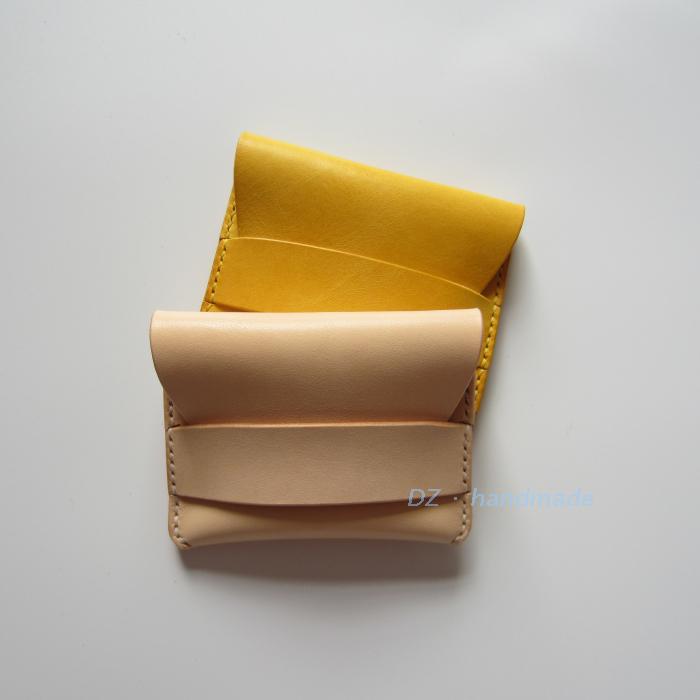 DZ新款黄色全新纯色手工手缝头层牛皮植鞣油蜡皮卡包零钱包收纳包