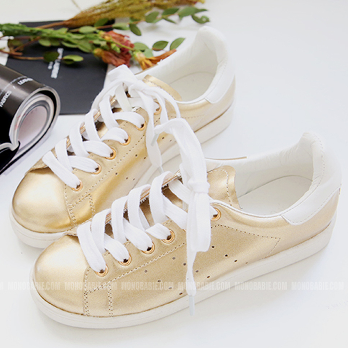 韩国代购女鞋2015春金色银色低帮运动休闲鞋透气鞋平跟单鞋女板鞋