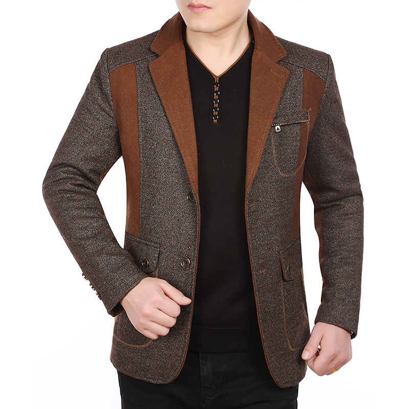 2015冬季爸爸男装夹克上衣中年男士韩版羊毛呢子西装领秋冬潮外套