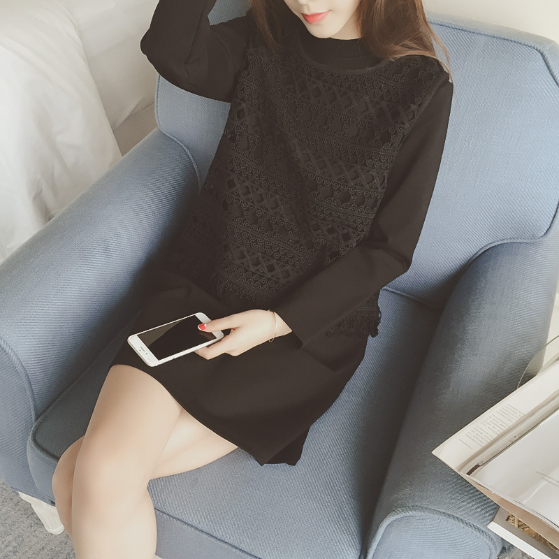 2015秋冬季新款潮流热销女装 韩版镂空蕾丝背心长袖