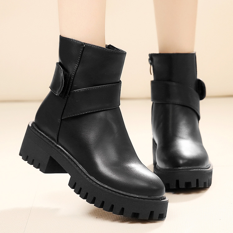 2015年冬季新款女靴 女款粗跟防水台短靴马丁靴欧美切尔西女靴子