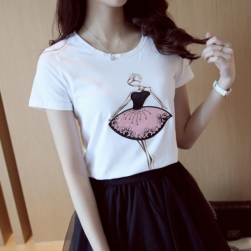 韩版春夏女装甜美学院风洛丽塔短袖T恤女学生纯棉百搭上衣体恤