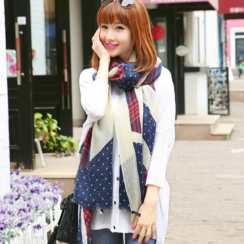 2015新款 韩版拼色超长超大围巾 披肩 秋冬季女学生围巾