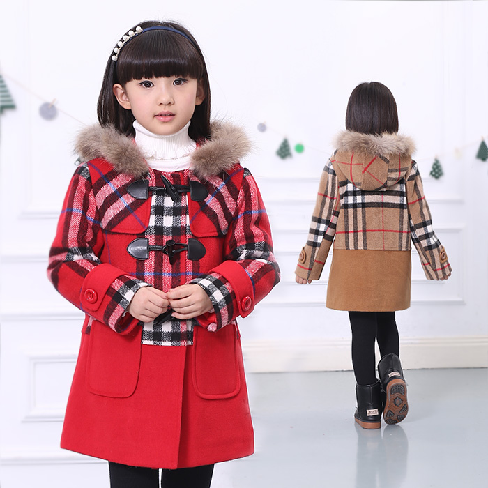 朵朵衣尚韩版冬新款女童毛呢子外套加厚中长款连帽中大童呢子大衣
