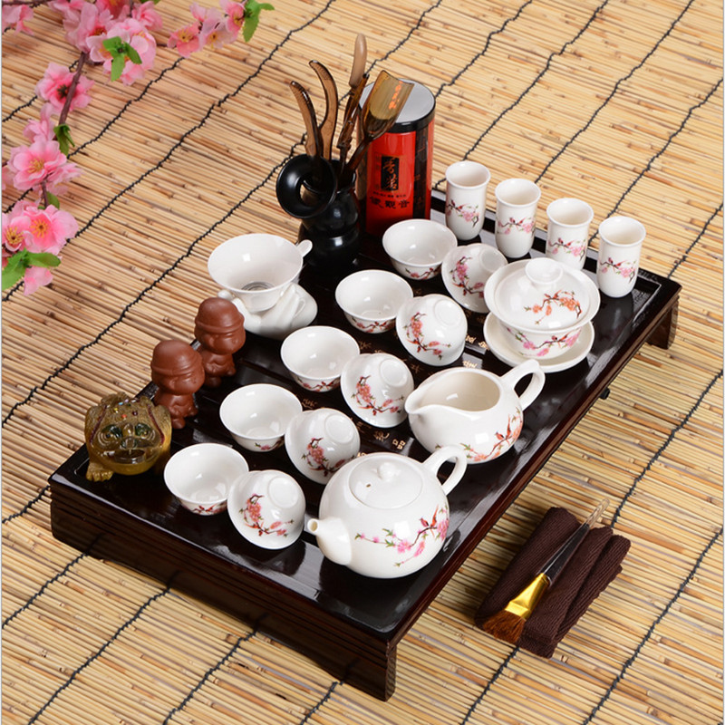 陶瓷茶具套装白瓷茶海茶杯茶壶套装特办公家居10人茶具茶盘套装