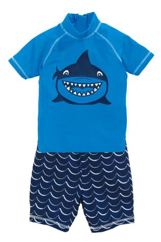 现货英国进口NEXT代购男宝男童帅气鲨鱼卡通小孩防晒儿童分体泳衣