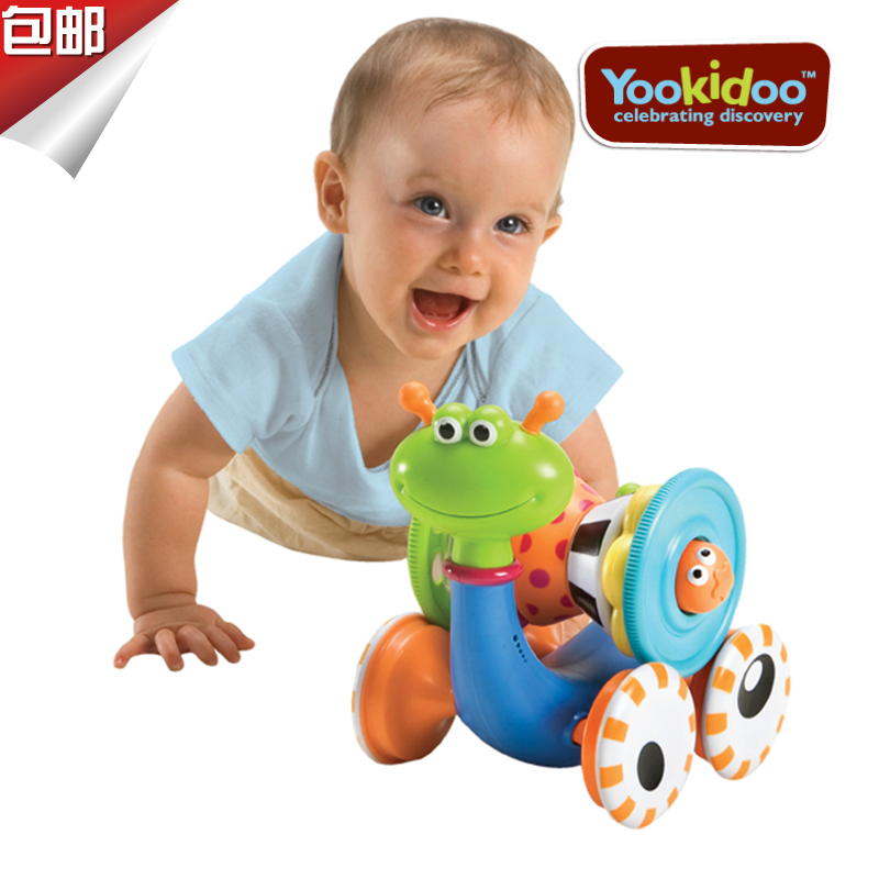 正品 美国yookidoo音乐蜗牛 宝宝爬行拖拉玩具 旋转音乐玩具
