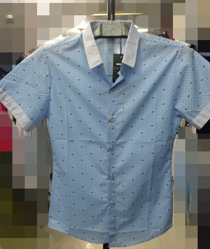 2015新款夏季男士休闲短袖衬衫短袖点花衬衣韩版修身短袖衬衣男