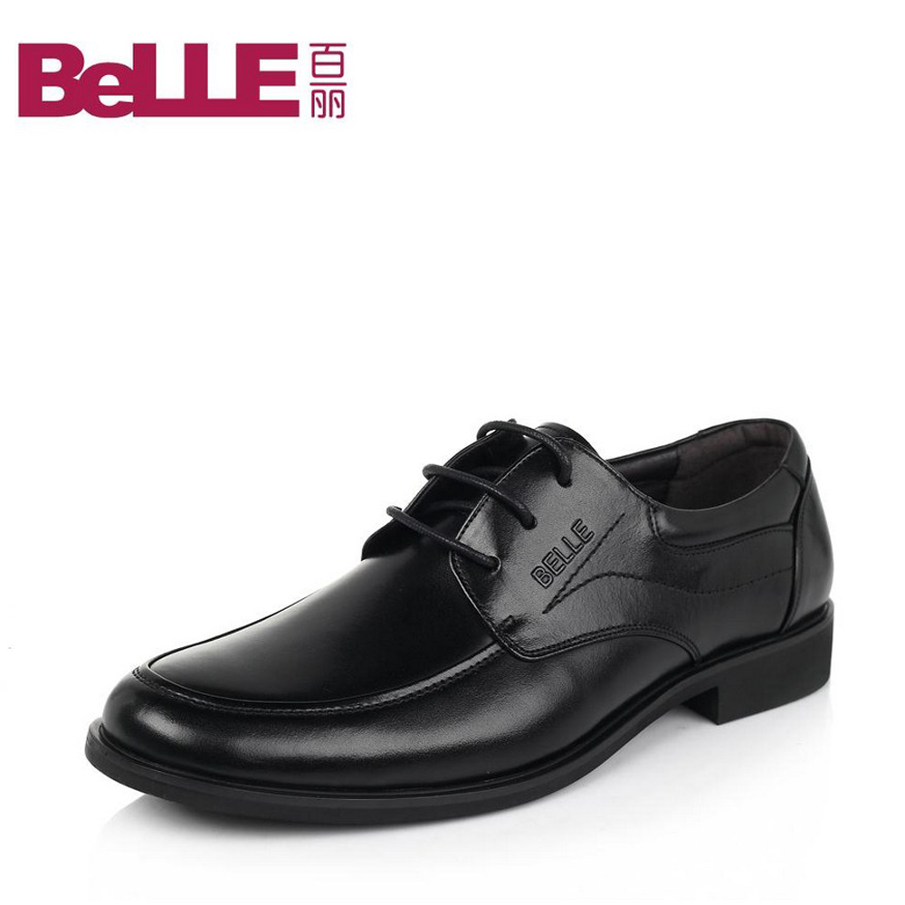 Belle/百丽男鞋商务正装皮鞋春季牛皮系带圆头男单鞋A0116AM2