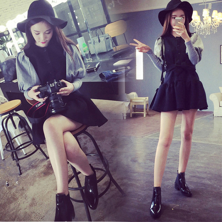 2015秋季新款女韩版修身长袖打底裙灯笼袖针织毛呢连衣裙