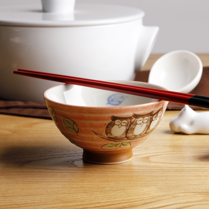 日本进口 猫头鹰福运陶瓷情侣碗陶瓷米饭碗汤碗粥碗小兔子碗