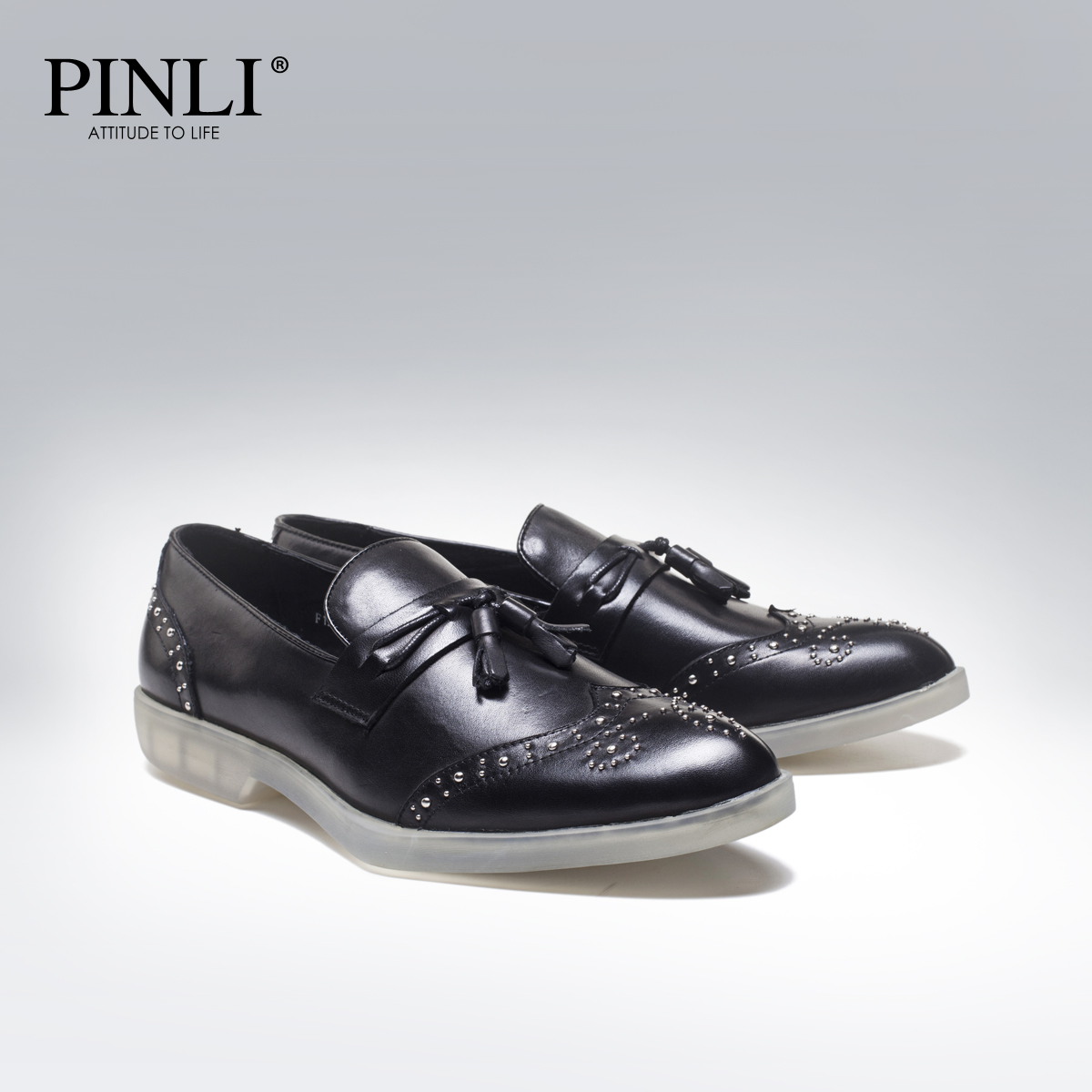 PINLI品立 2014新款时尚布洛克男鞋 头层牛皮 真皮休闲皮鞋 X0109