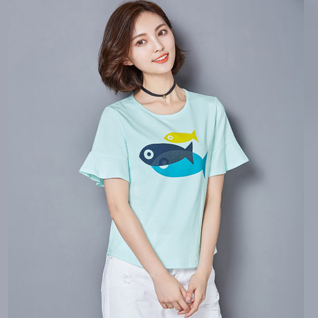 2016新款韩版女装夏短袖圆领印花宽松显瘦T恤