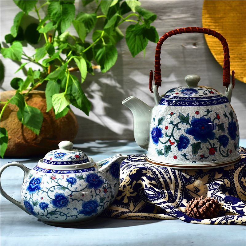洽顺精瓷 青花瓷茶具套装特价大号日式泡花茶壶 陶瓷 带过滤 茶杯