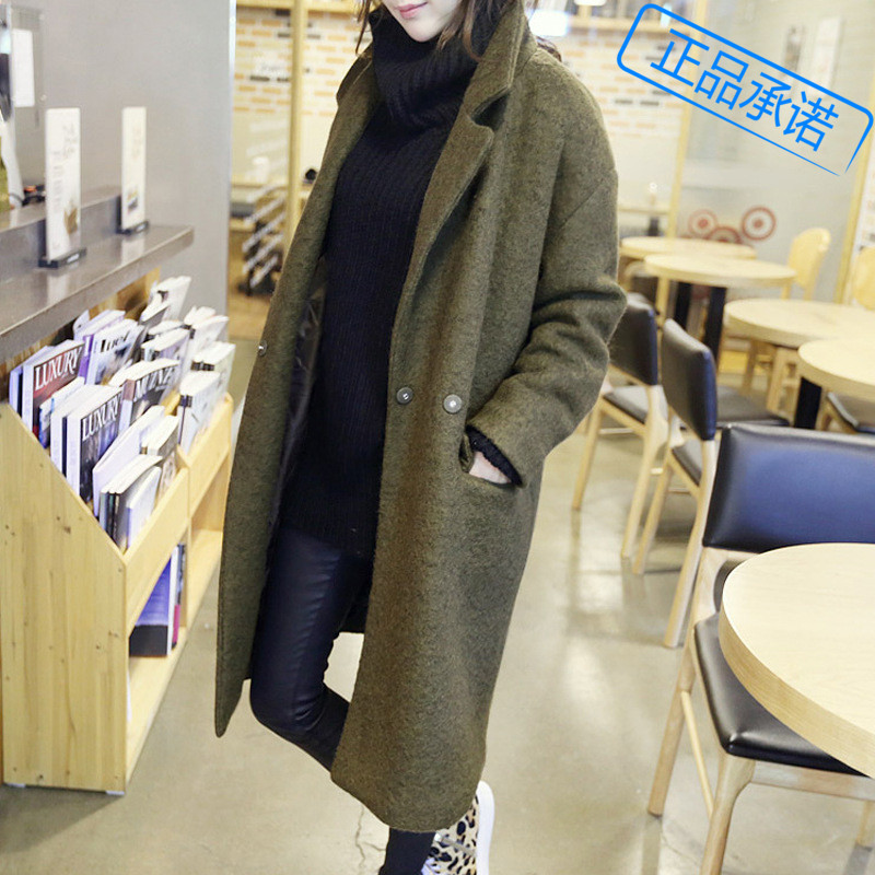 2015秋冬装热销新品韩版中长款宽松显瘦毛呢外套女大衣独家正品