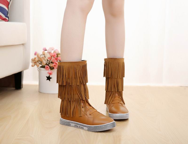 2015秋冬韩版女童靴子8-9-10-11-12-13岁女孩流苏中筒靴平底长靴