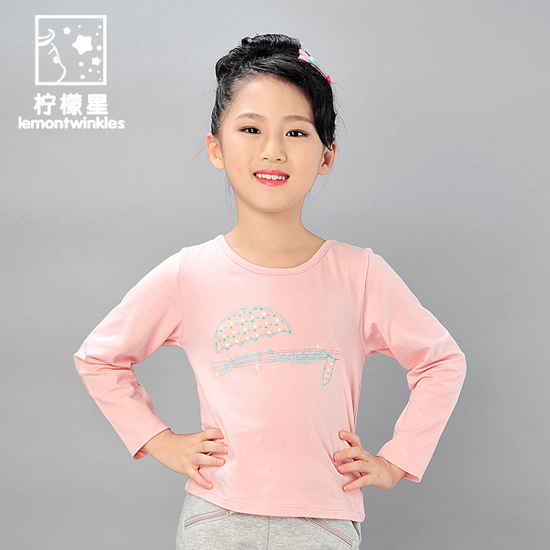 新款女童长袖纯棉印花长款t恤粉色浅蓝可以选小中童儿童T恤