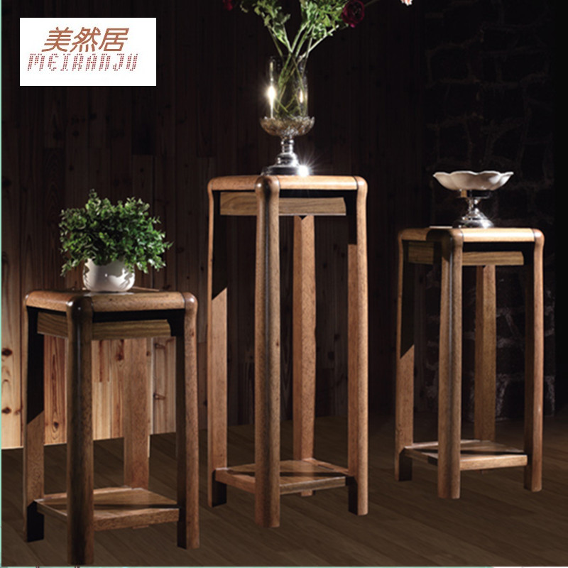 现代中式客厅实木花架 简约多层虎斑木色盆栽架 组装实木花架包邮