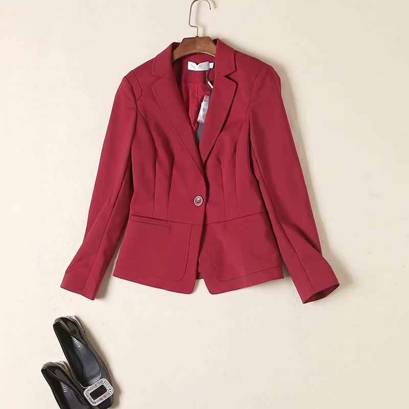 2016秋品牌高端女装长袖西装红色OL修身短款职业外套新款特卖