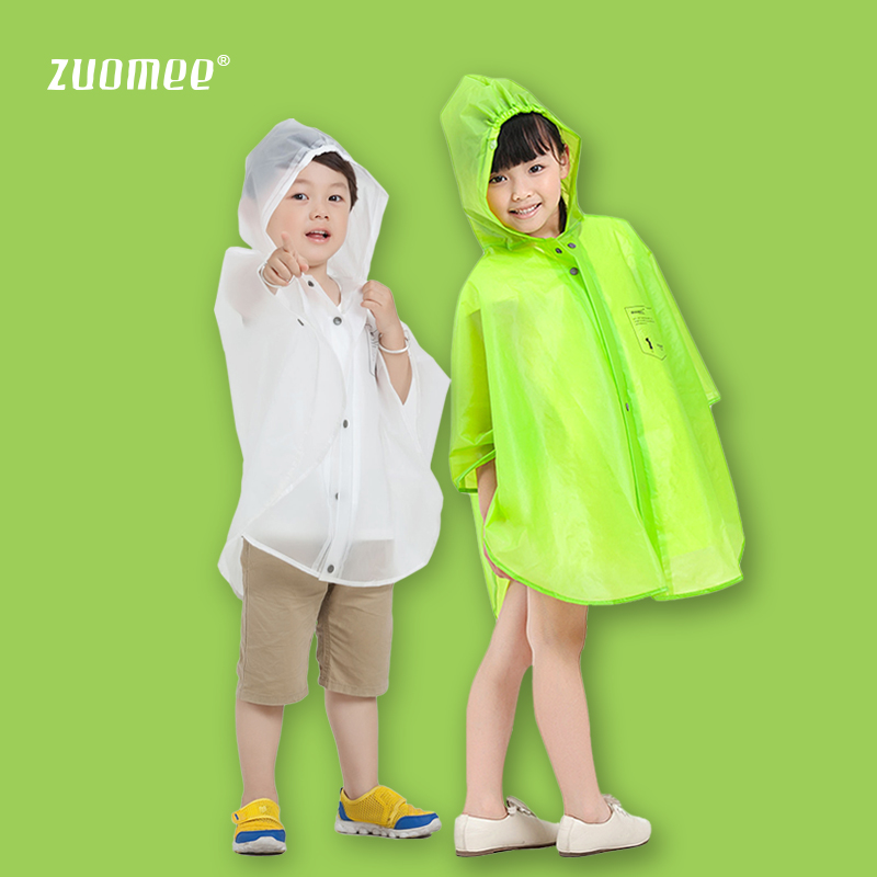 zuomee儿童雨披学生带书包位男童女童宝宝环保韩国旅行行走雨衣