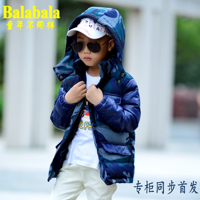 2014专柜巴拉巴拉男童羽绒服迷彩军工装中大童外套中长款新品上市