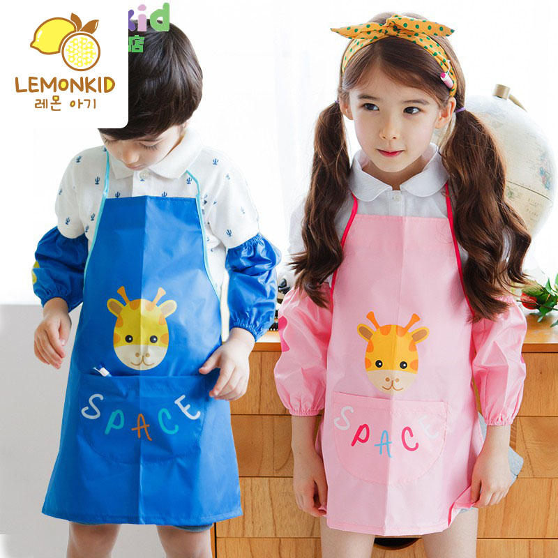 韩国儿童围裙男童画画衣小孩罩衣宝宝反穿衣女童无袖护衣防水罩衫