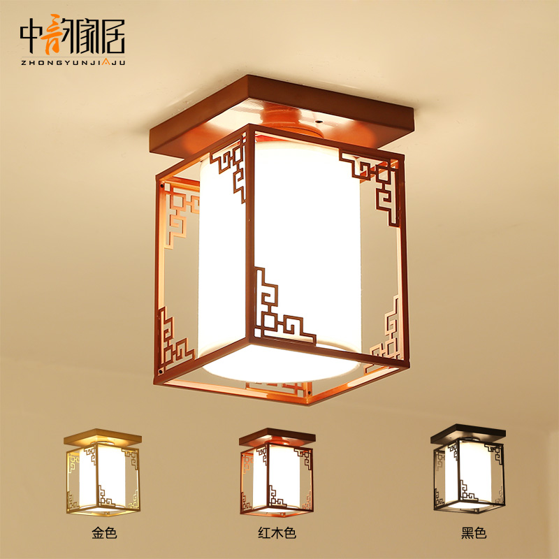 中式吸顶灯精致玄关过道阳台灯优质铁艺方形创意门厅走廊led灯具