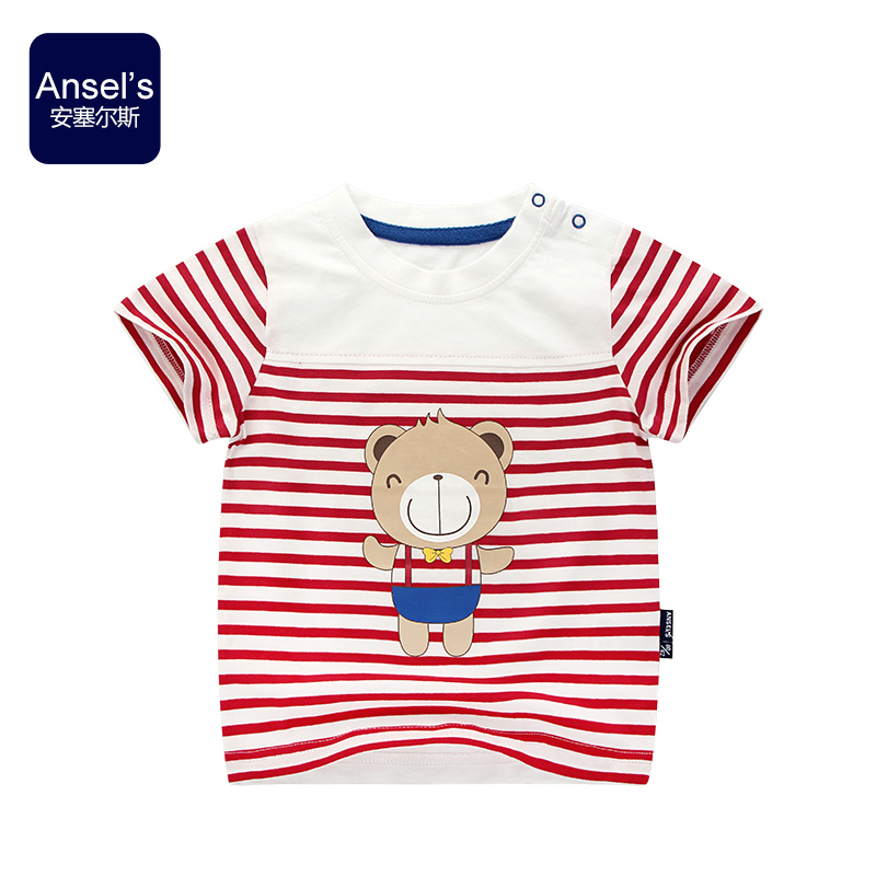 安塞尔斯2015夏季男幼童卡通T恤宝宝纯棉短袖休闲汗衫儿童上衣红
