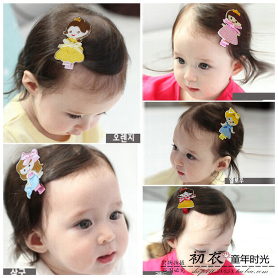 刺绣片迪士尼公主女孩儿童发夹卡子 宝宝头饰品韩国版扎头皮筋绳