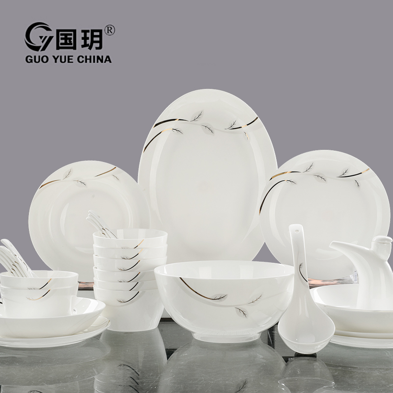 国玥唐山韩式骨瓷餐具套装家用碗盘创意简约陶瓷器碗筷碗碟套装