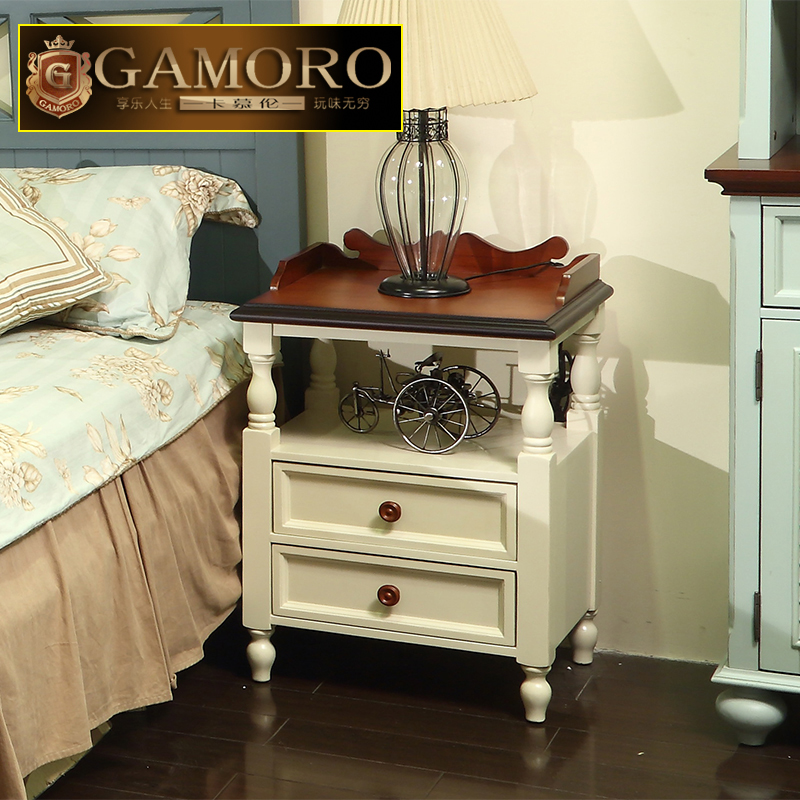 美式床头柜田园风格卧室家具做旧小柜子现代简约实木地中海储物柜