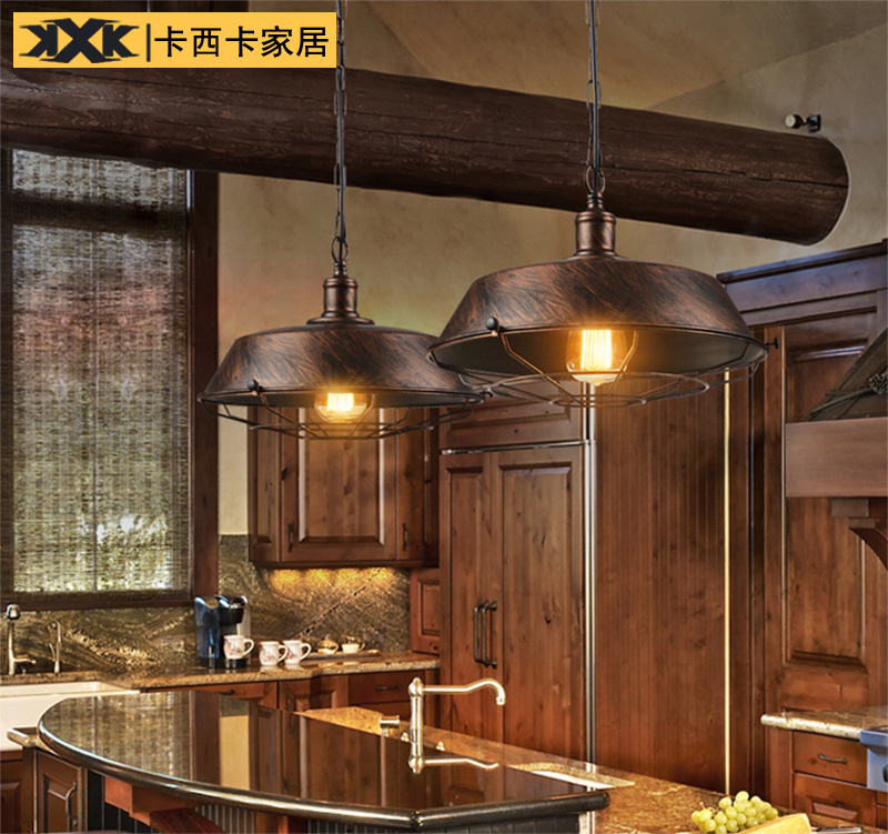 美式复古工业风吊灯lotf漫咖啡厅餐厅酒吧台创意锅盖铁艺单头灯具