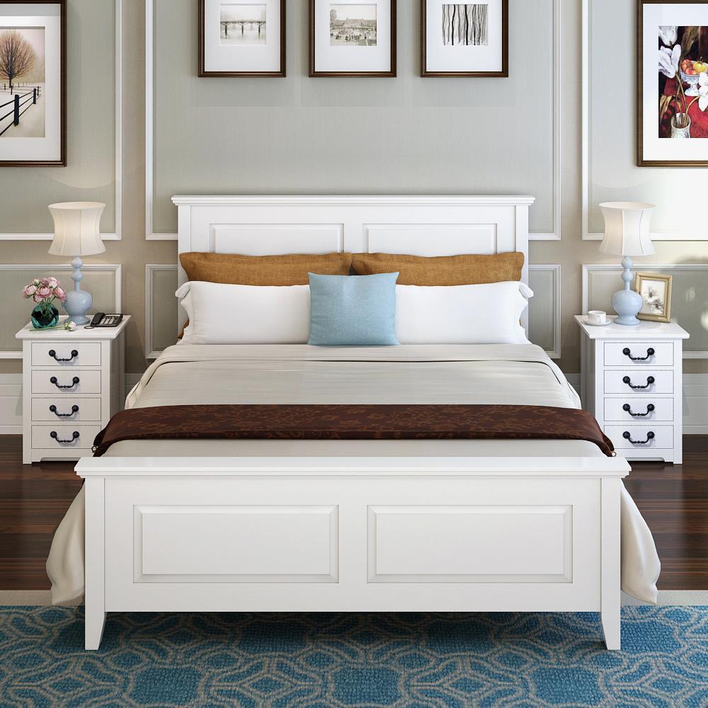 新品特价高箱储物床美式乡村双人床松木白色全实木床婚床儿童床
