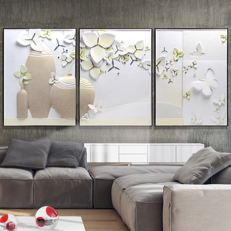 现代简约装饰画客厅沙发背景墙画立体浮雕三联无框挂画3D墙上壁画