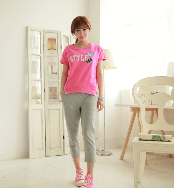 韩版夏短袖T恤小码矮个子卫衣休闲运动两件套装少女文艺英文纯棉