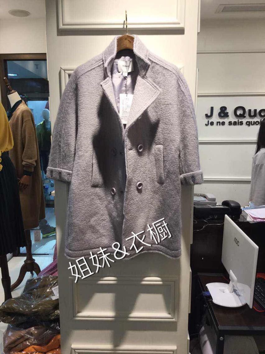 2015冬装 佐曲正品 韩版双排扣宽松圈圈呢中袖羊毛大衣C068