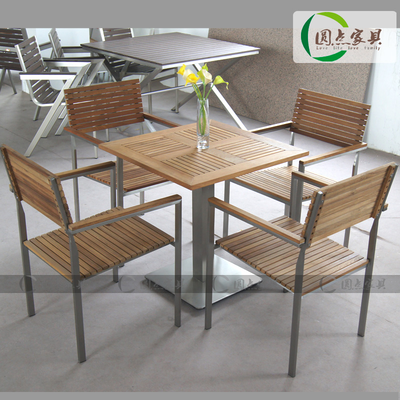 厂家直销户外家具缅甸柚木实木家具不锈钢实木桌椅组合柚木家具