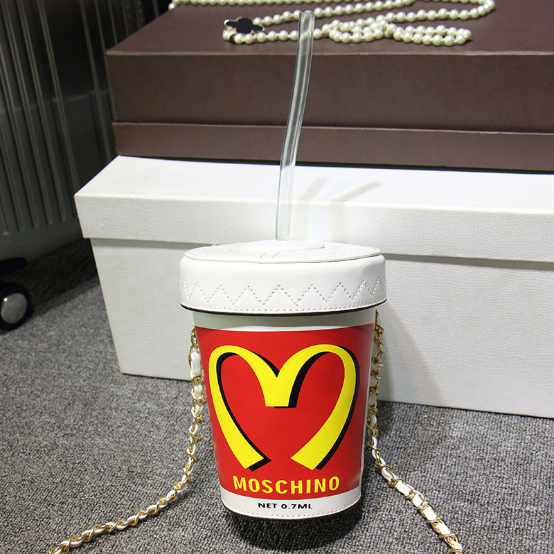 2015新款莫斯奇诺明星同款恶搞麦当劳可乐杯包吸管链条手机零钱包