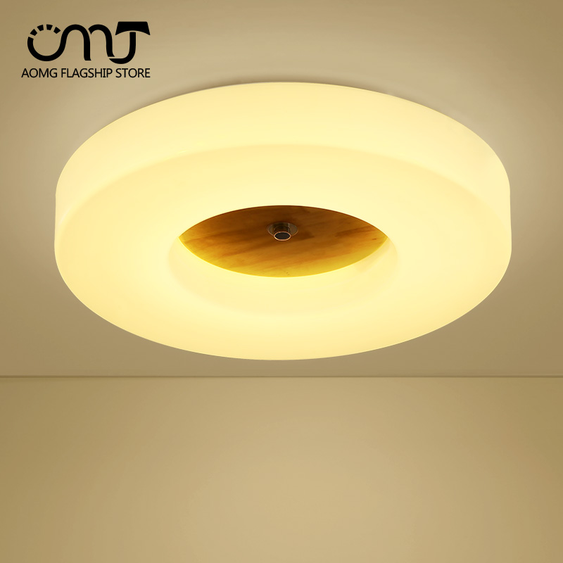 圆形led吸顶灯 现代简约客厅灯创意圆形阳台过道实木温馨卧室灯具
