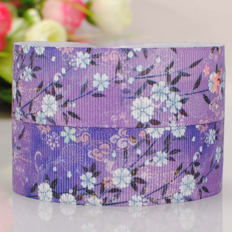 22mm彩色印刷日系和风丝带 紫色小梅花螺纹织带 DIY发饰材料 2103