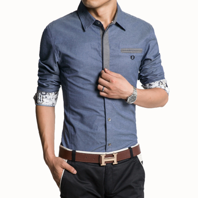 2016夏季男士长袖衬衫男装纯棉休闲修身商务韩版青年方领薄款衬衣