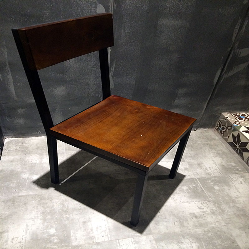 复古老杉木铁工艺靠背矮方凳 LOFT餐椅 吧台椅 咖啡椅 做旧吧凳