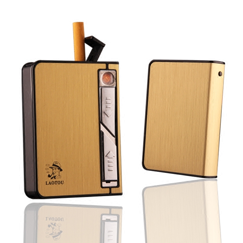 创意个性防风带白灯USB充电烟盒批发10支装铝合金WS1号
