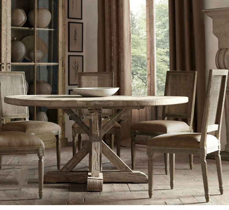美式乡村现代简约纯实木圆形茶几 休闲桌椅 咖啡桌几家具餐桌饭桌