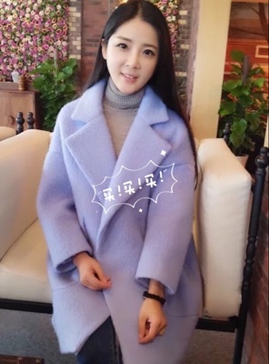 2015秋冬装新款韩版茧型中长款 加厚羊绒毛呢子大衣 毛呢外套 女