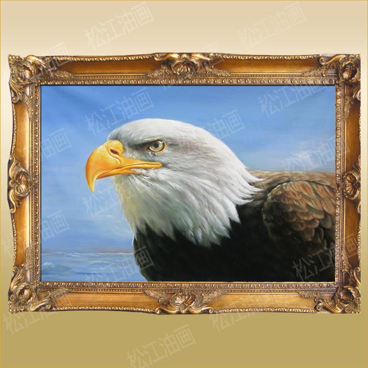 大展宏图 动物油画手绘欧式油画别墅客厅玄关装饰画楼老鹰头挂画