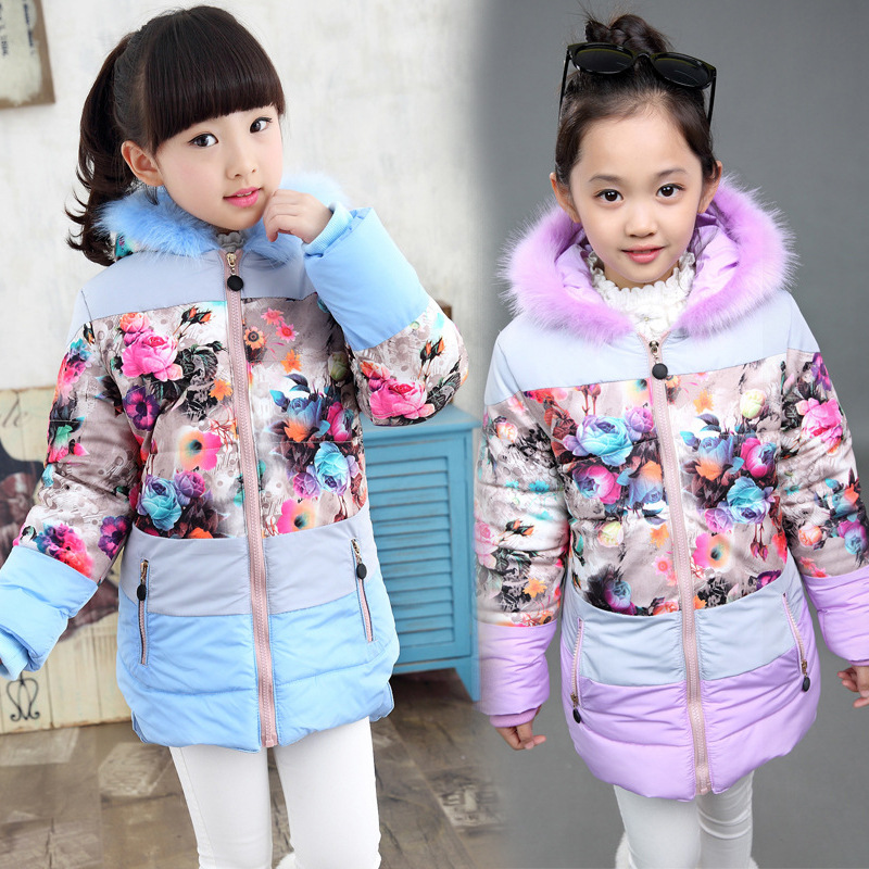 女童棉衣2015新款中长款毛领羽绒棉 冬季中大童加厚韩版外套包邮